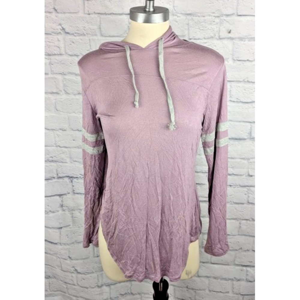 Ultra Flirt Juniors' Varsity Hooded Top Elderberry Pink Purple Size M
